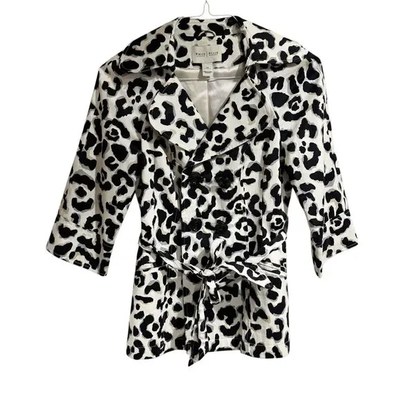 White House Black Market 3/4 sleeve Double Breasted Pea Coat XS Animal Print - Picture 2 of 6